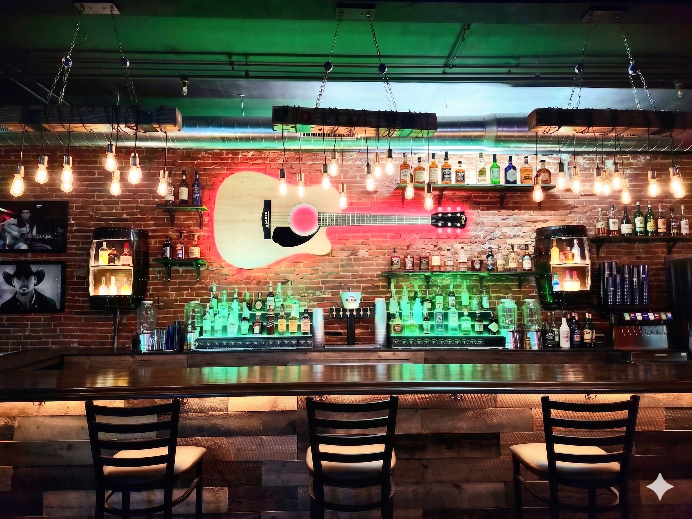 Main Street HonkyTonk bar interior with guitar decor